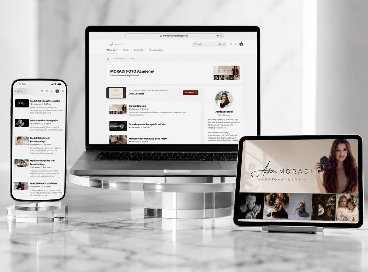 Die Moradi FotoAcademy auf Laptop, Tablet und Smartphone